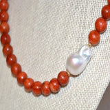 9MM Grass Coral Baroque Pearl Necklace 18 Inches