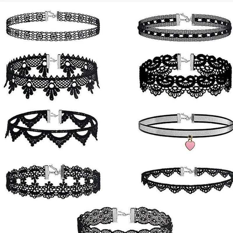 9PCS Random Style Choker Necklace Set Adjustable Gothic Lace Choker