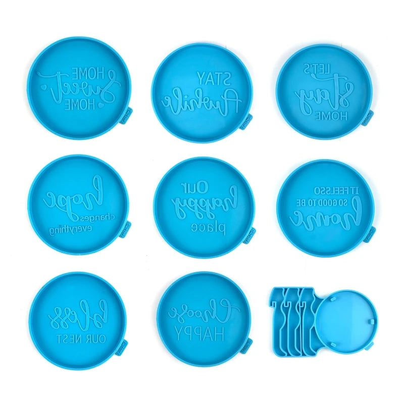 9PCS Coaster Resin Molds Set Silicone Epoxy Casting Mold Stand Cup Mat Storage
