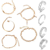 9PCS Women's Chain Anklets & Toe Rings Set