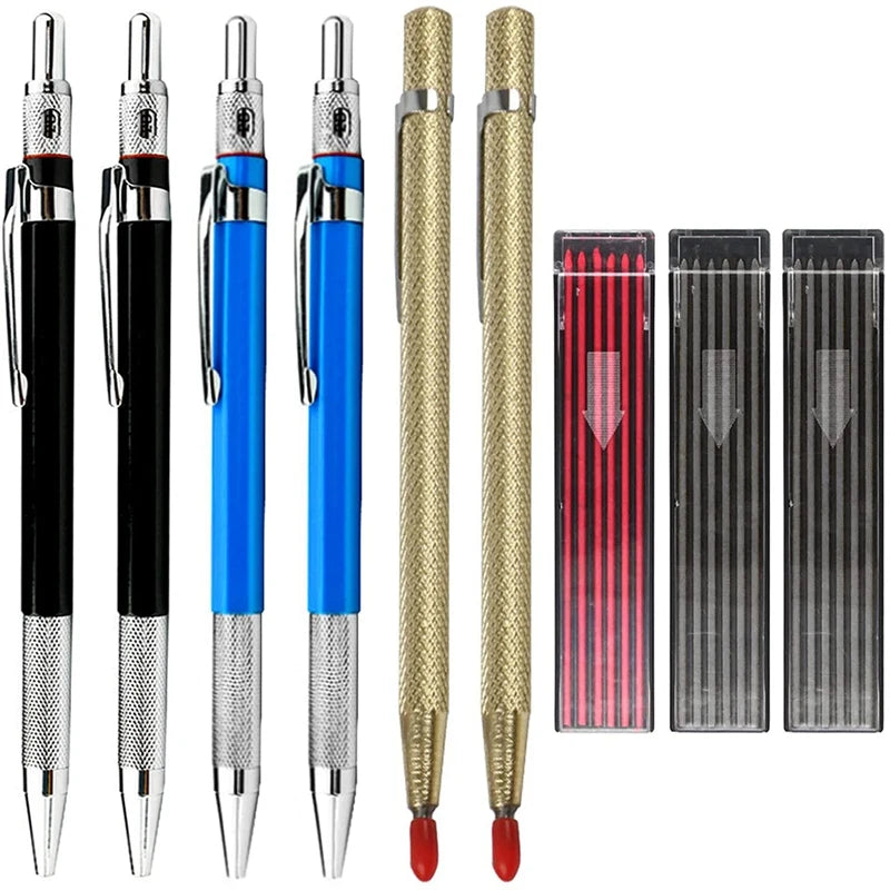 9Pcs 2mm Carpenter Pencil Set with Mechanical Pencil & Carbide Scraper Tool