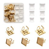 9Pcs Stainless Steel Cuff Pad Ring Settings with Glass Cabochons