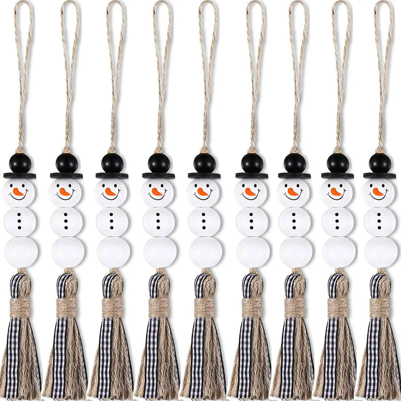 9Pcs Xmas Wooden Farmhouse Bead Garland Ornaments