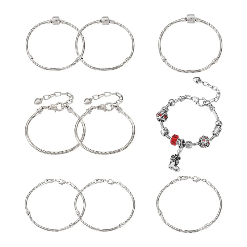 9Pcs European Style Snake Chain Charm Bracelets for Jewelry Making