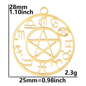 9Pcs Stainless Steel Horoscope Zodiac Sign Charms Witch Pentagram Pendant