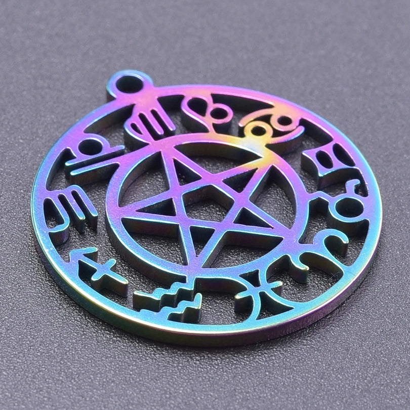 9Pcs Stainless Steel Horoscope Zodiac Sign Charms Witch Pentagram Pendant