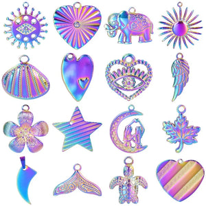 9Pcs Evil Eye Sea Animal Shell Charms Stainless Steel Pendant For Jewelry Making