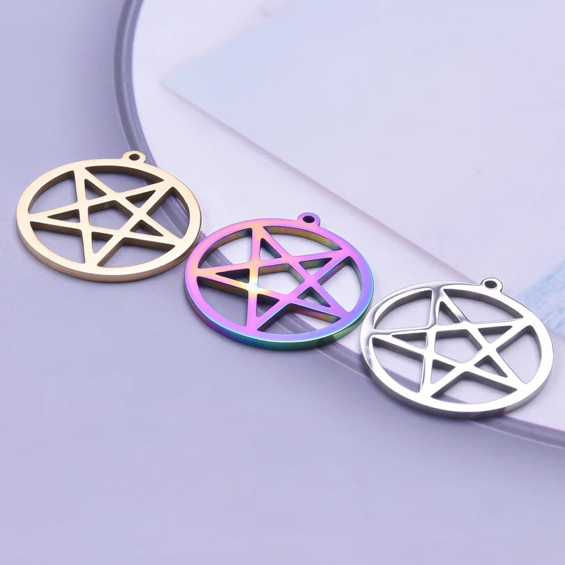 9Pcs Stainless Steel Pentagram Charms Pendant for Jewelry Making