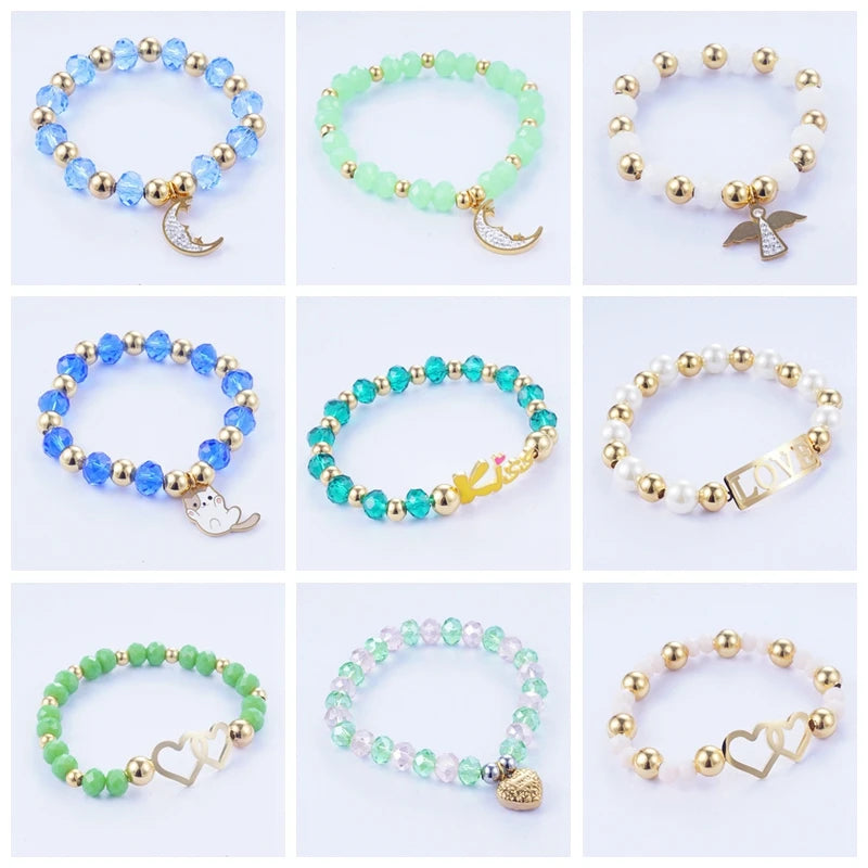 Colorful Bracelet for Women Girls Moon Heart Bead Stainless Steel Bracelets