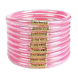 9Pcs Pink Glitter Silicone Jelly Bracelets Set for Women