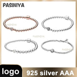 S925 Silver Bracelet with Logo Classic Bead Diamond for Girls' Holiday Birthday
