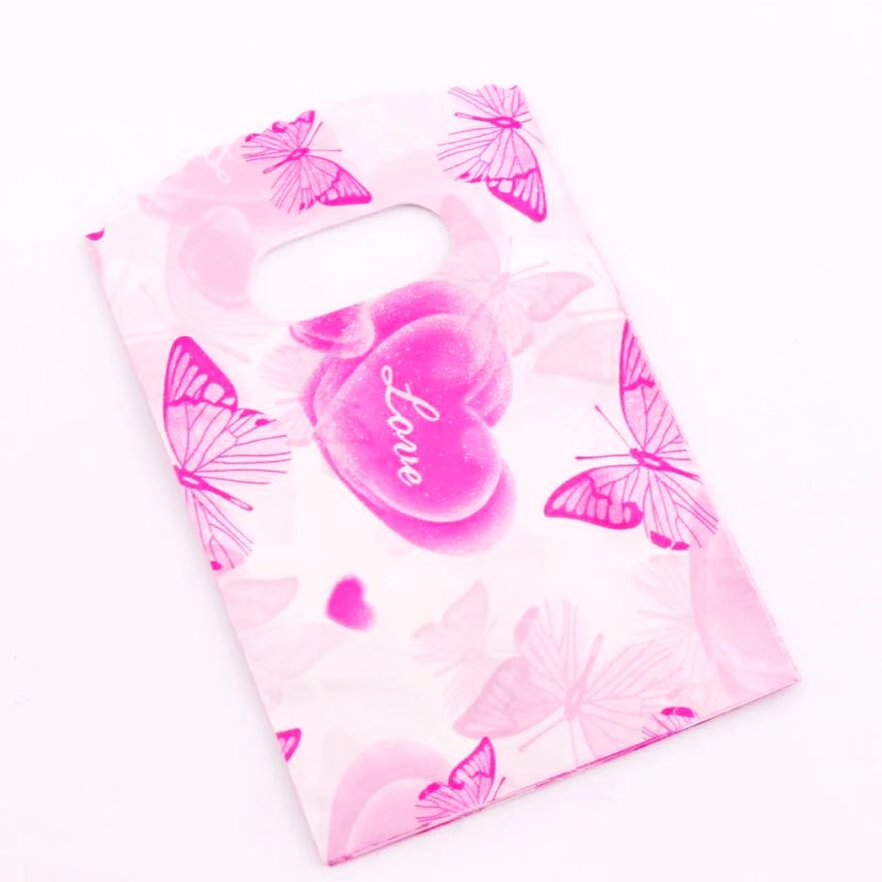 100Pcs 9X15cm Plastic Gift Bags Stars Heart Butterfly Jewelry Pouches