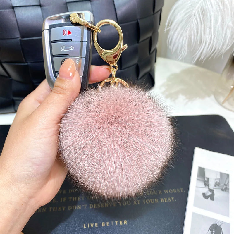 9cm Fluffy Fox Fur Ball PomPom Keychain Bag Charm F314