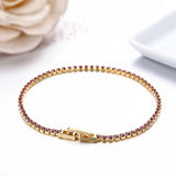 Yellow Brass CZ Tennis Bracelet for Women Girls 2mm Thin Chain 15-17cm+2cm