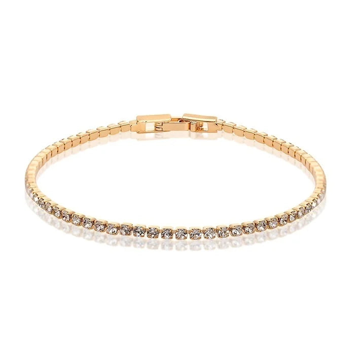 Yellow Brass CZ Tennis Bracelet for Women Girls 2mm Thin Chain 15-17cm+2cm