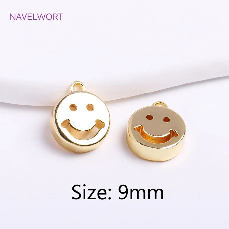 9mm 14K Plated Flat Pendants Brass Hollow Charms DIY Jewelry Making Supplies