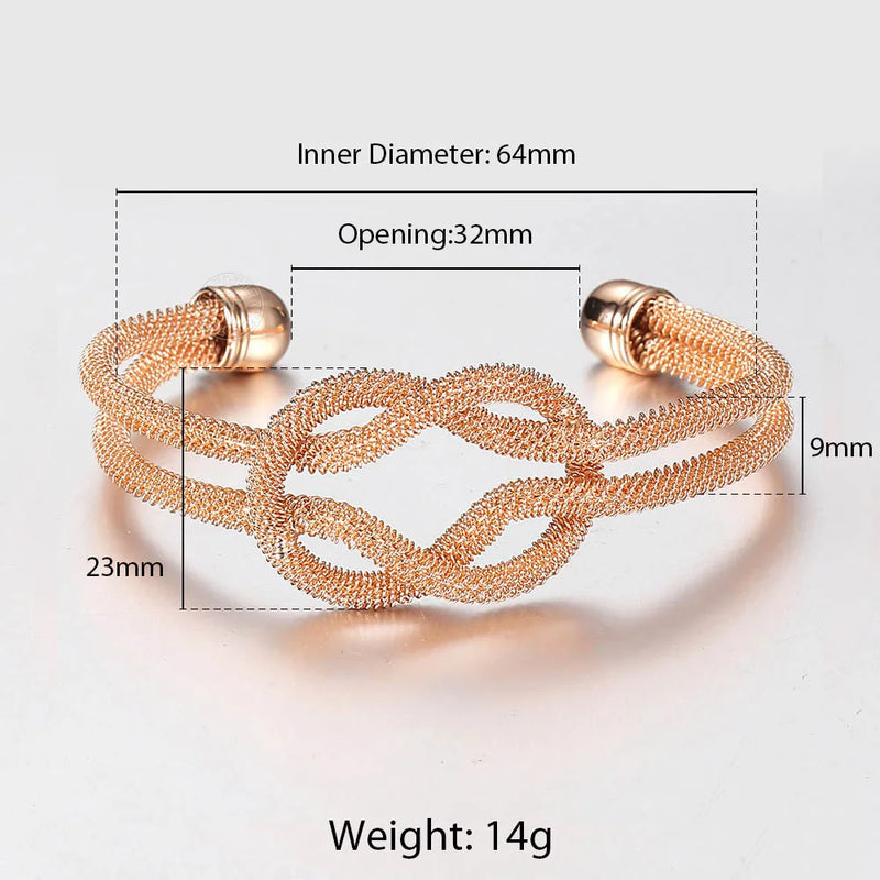 9mm 585 Rose Big Cuff Bangle Bracelet Women Girls Knot Carved Wristband
