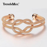9mm 585 Rose Big Cuff Bangle Bracelet Women Girls Knot Carved Wristband
