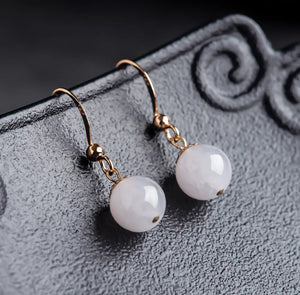 14K Inlaid Natural Jade Earrings Ice Jadeite Women's Jewelry
