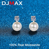 9mm Freshwater Pearl Bridesmaid Stud Earrings with Moissanite Top