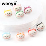 9mm Hand-painted Chubby Cat Ceramic Beads for Jewelry Making