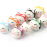 9mm Hand-painted Chubby Cat Ceramic Beads for Jewelry Making