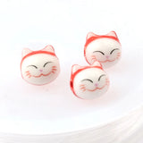 9mm Hand-painted Chubby Cat Ceramic Beads for Jewelry Making