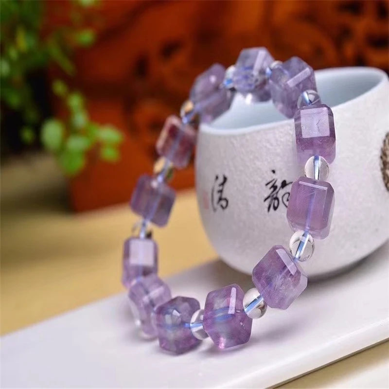 9mm Fluorite Bracelet Natural Colorful Healing Love Gift