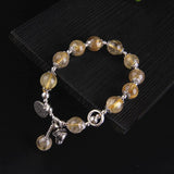 9mm Citrine Bead Bracelet Elephant Pendant Lucky Women's Jewelry