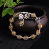 9mm Citrine Bead Bracelet Elephant Pendant Lucky Women's Jewelry