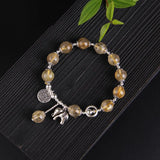 9mm Citrine Bead Bracelet Elephant Pendant Lucky Women's Jewelry