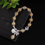 9mm Citrine Bead Bracelet Elephant Pendant Lucky Women's Jewelry