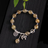 9mm Citrine Bead Bracelet Elephant Pendant Lucky Women's Jewelry