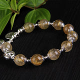 9mm Citrine Bead Bracelet Elephant Pendant Lucky Women's Jewelry