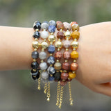 9mm Natural Stone Women Bracelets Charm Big Faceted Beads Bracelets Adjustable