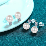 0.6ct D Moissanite 9mm Pearl Stud Earrings Silver 925 Round Cut Diamond Wedding