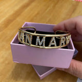 9mm Zircon Letters Bangle Women Name Bracelet Charms Heart Hiphop Bracelet