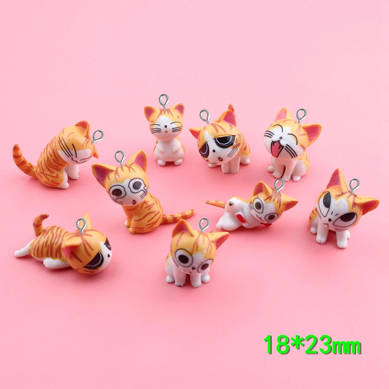 9pcs 18*23mm Mix Kitten Resin Cat Charms Craft Pendant Doll Key Chain DIY