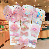 9pcs/3pcs Girls Hairpin Set Bow Hair Clip Headdress Fairy Little Girl Baby Princ