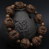 Blackwood Carved Pixiu Bracelet Eighteen Buddha Disciples Beads Bracelet