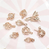 9pcs Mixed Pearl Cage Rose Pendants Aromatherapy Necklace