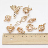 9pcs Mixed Pearl Cage Rose Pendants Aromatherapy Necklace