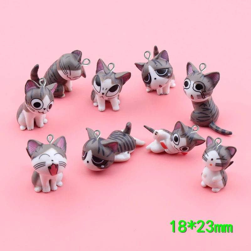 9pcs 3D Resin Kitty Cat Charms Key Buckle Pendant Cream DIY Material