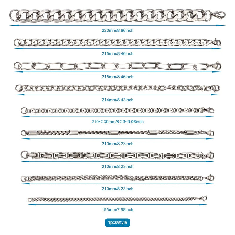 9pcs/set Unisex Stainless Steel Chain Bracelets