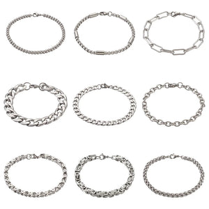 9pcs/set Unisex Stainless Steel Chain Bracelets