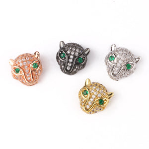 9x10mm 3pcs Leopard Head Micro Pave Copper CZ Beads