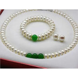 Akoya Cultured Pearl/Emerald Bracelet Necklace Earring Set