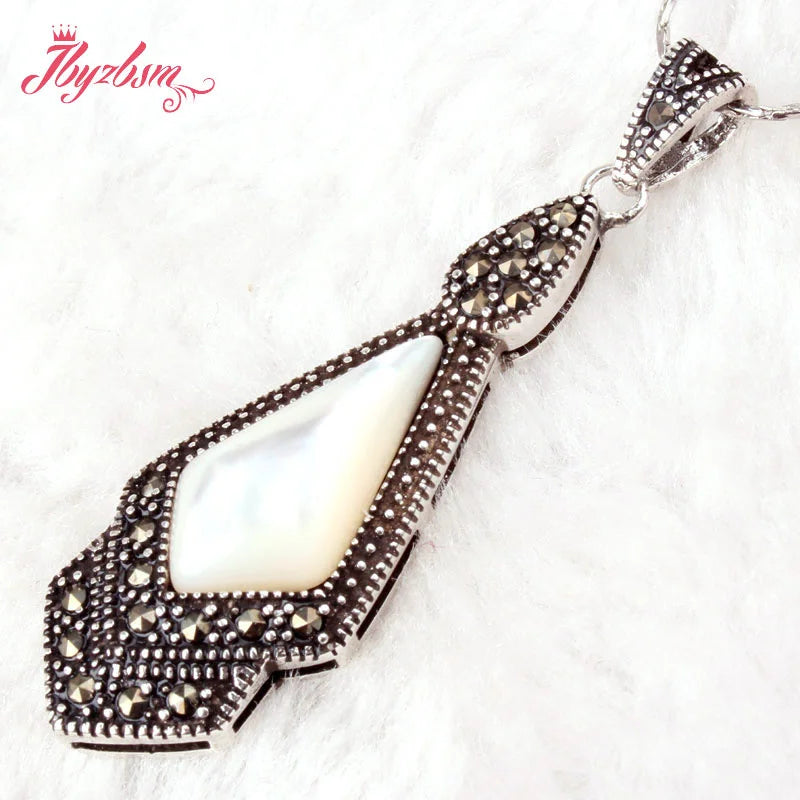Marcasite Shell Tibetan Silver Party Jewelry Pendant Set