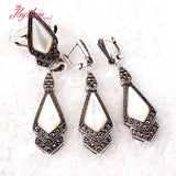 Marcasite Shell Tibetan Silver Party Jewelry Pendant Set