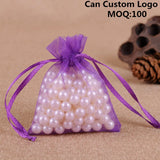 100pcs Purple Organza Gift Bags Small Drawstring Pouches